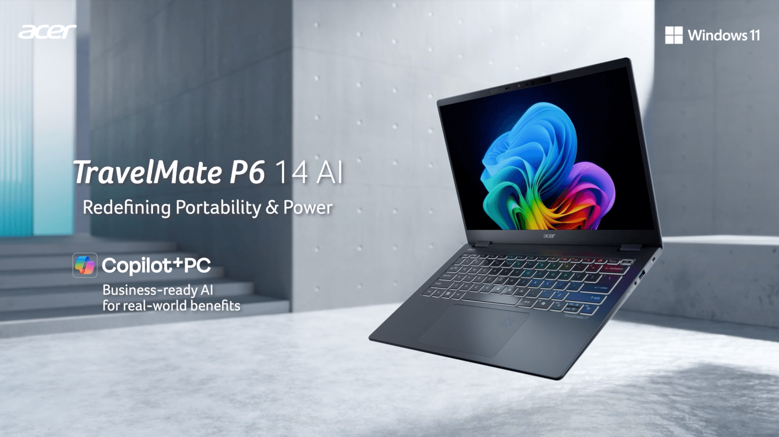 Le PC Acer TravelMate P6 AI, équipé des processeurs Intel® Core™ Ultra 7, redéfinit l'efficacité grâce à l'IA