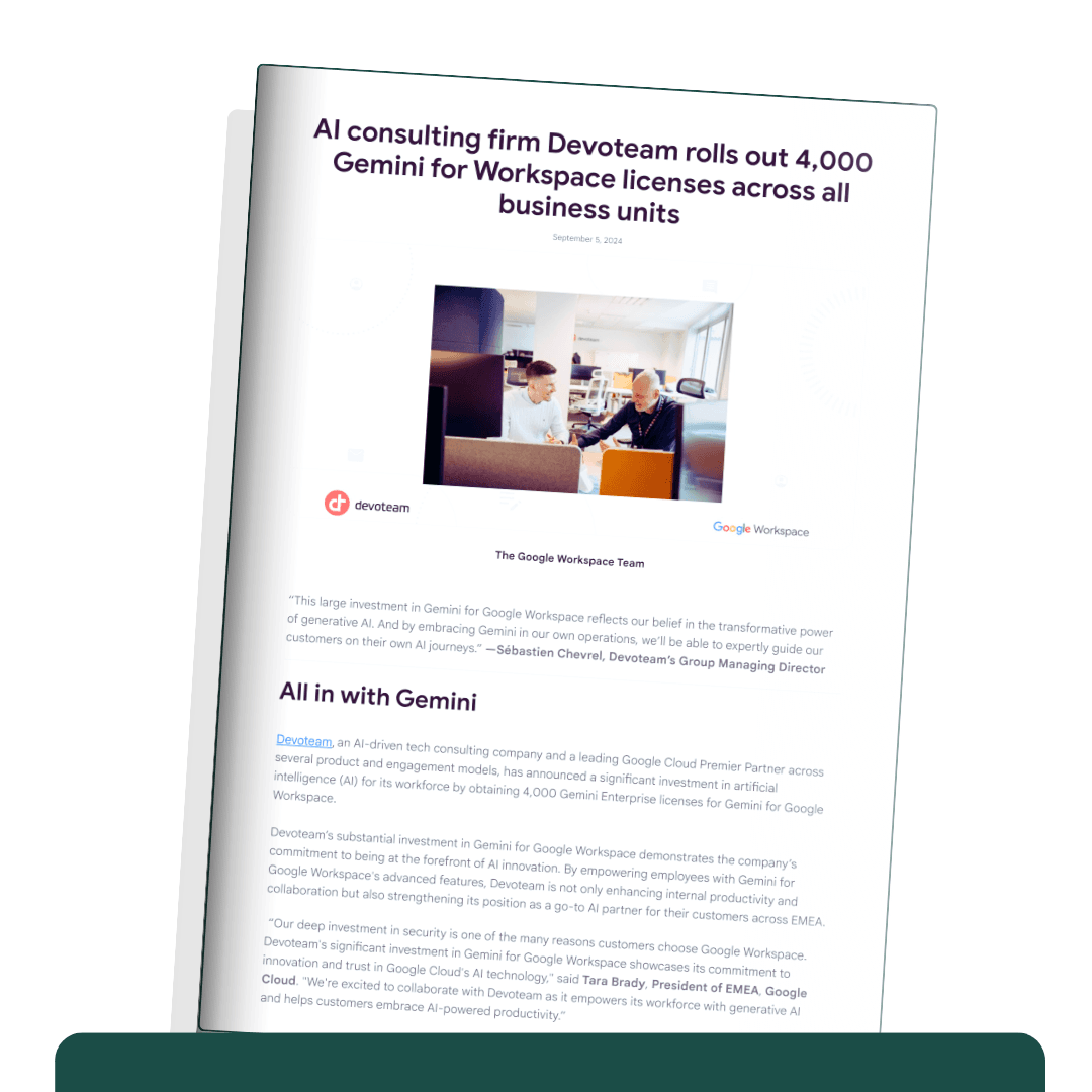 Cas client : Devoteam accélère sa transformation avec 4 000 licences Gemini for Google Workspace 